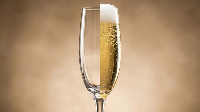 Half Full Half Empty Champagne Flute with Bubbles Celebration