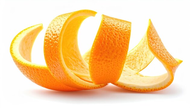 Bright orange citrus peel coiled into a spiral, highlighting texture