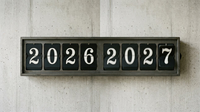 Retro Split-Flap Display Showing Upcoming Year 2027 and Business Planning.