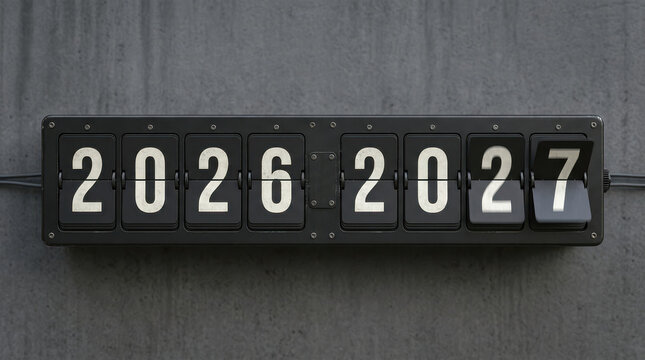 Retro Split-Flap Display Showing Upcoming Year 2027 and Business Planning.