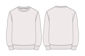 Blank white crewneck sweatshirt vector mockup front and back view Light grey sweatshirt flat sketch technical drawing template for fashion design Men's white long sleeve sweater blank template  © Abdullah
