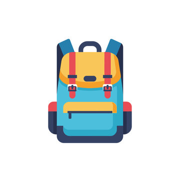 Colorful flat vector backpack illustration for school, travel, or outdoor adventure designs.