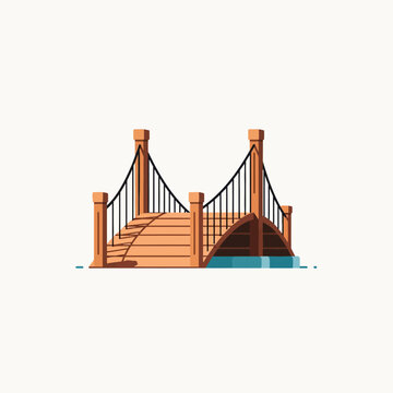 Minimalist Wooden Bridge Vector Illustration Isolated on White Background