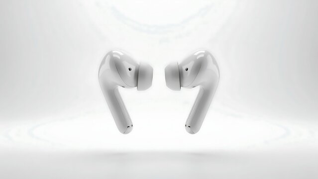 White wireless earbuds isolated on white background