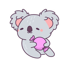 Cute cartoon koala holding a pink candy. Adorable animal illustration for children design. © NeuroVisual Lab