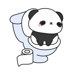Cute cartoon panda sitting on a toilet reading. Playful bathroom scene with toilet paper and cheerful animal character. © NeuroVisual Lab