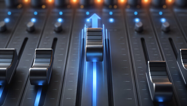 Sound audio mixer control slider music studio volume modern sound audio mixer control slider music studio volume glowing adjustment in focus