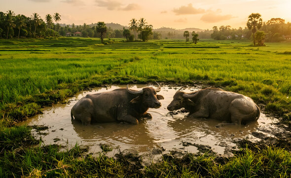 Buffaloes in Mud