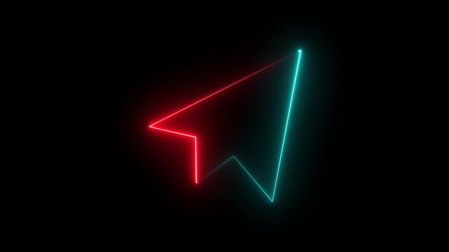 A bright red neon paper airplane icon glows vibrantly against a dark symbolizing communication, speed, and digital messages with a modern aesthetic black background. animation 4k video