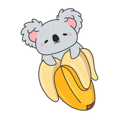 Cute koala holding a banana. Adorable cartoon animal character with fruit illustration. © NeuroVisual Lab