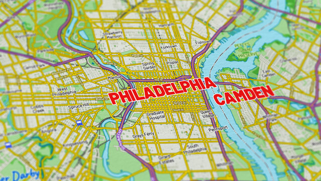 Macro View of Philadelphia Pennsylvania Map Showing Detailed Streets, Roads, and Geographic Layout