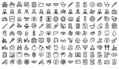 Obraz premium Editable Medical and Healthcare Line Icons Collection Minimal Black Vector Set