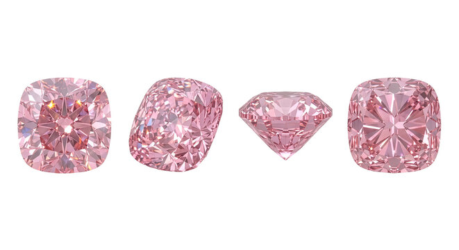 Pink Diamond Gemstone Collection in Four Views Isolated on White Background