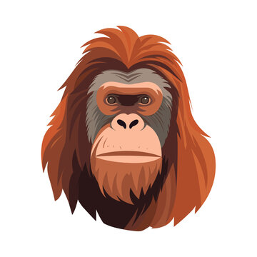 Orangutan head portrait illustration. Vector graphic of a wild primate face.