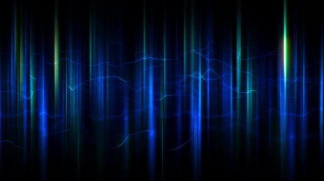 Vertical light pillars shine in a rhythmic pattern against a dark backdrop to suggest technological connectivity.
