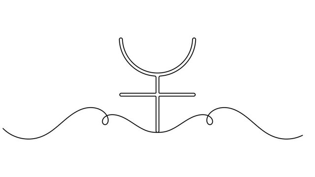 Continuous one line animating a Ceres symbol planet asteroid astronomy icon sign minimalist single art astrology horoscope video intros educational projects motion graphic moving on white background