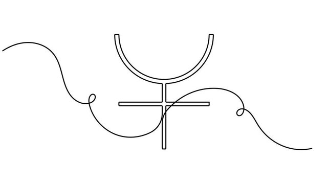 Continuous one line animating a Ceres symbol planet asteroid astronomy icon sign minimalist single art astrology horoscope video intros educational projects motion graphic moving on white background
