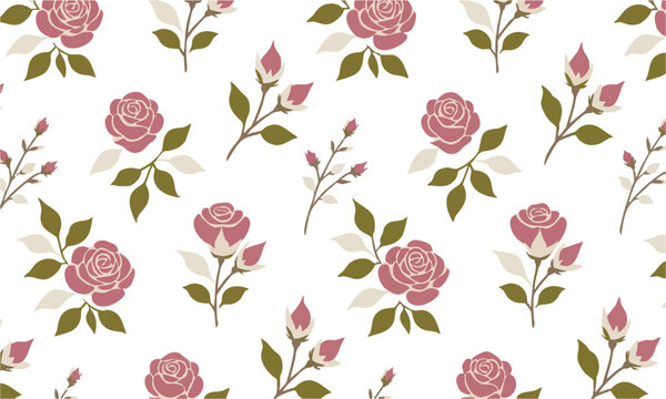 Cottage Garden Rose Seamless Pattern.