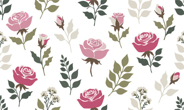 Soft Pink Rose Botanical Pattern.