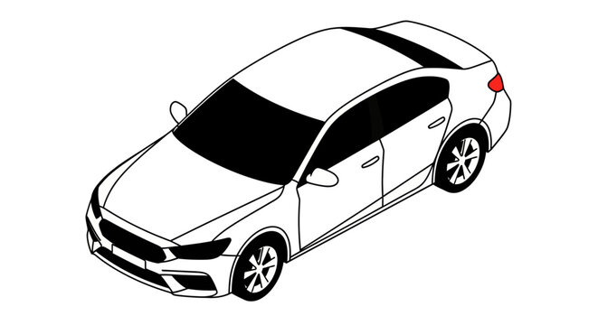 Modern Sedan Car Isometric Vector Illustration Outline