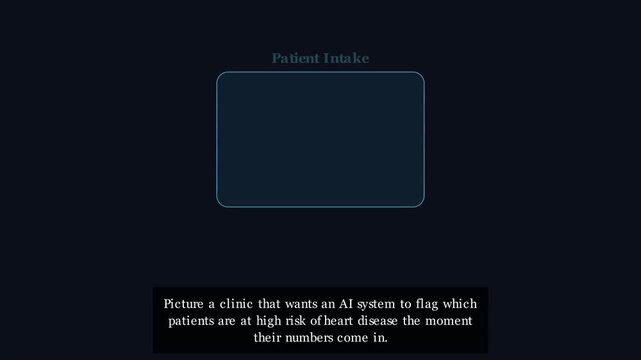 2D animation illustrating the distinction and relationship between an algorithm input and a trained machine learning model output