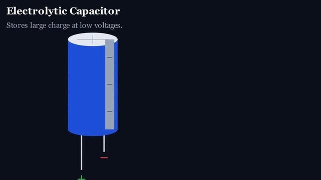 2D visual animation demonstrating internal ion migration and dielectric layer oxide formation in an electrolytic capacitor