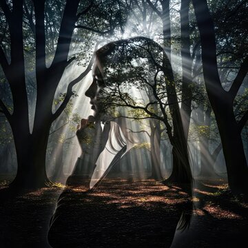 A Woman S Silhouette Superimposed on a Forest Scene