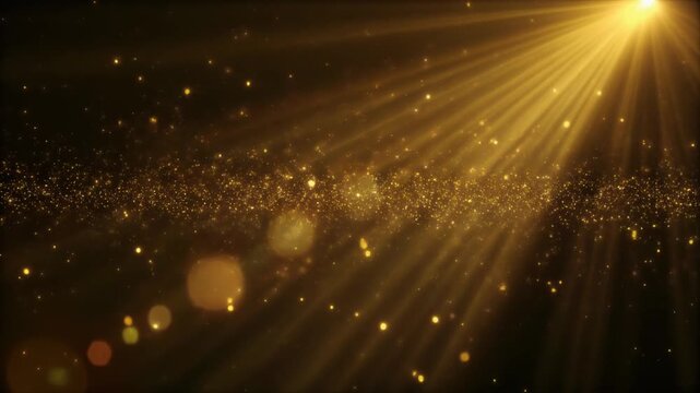 Ultra realistic volumetric sunlight beams illuminate floating dust particles with warm golden light, creating premium seamless cinematic video overlay featuring authentic atmospheric depth diffusion
