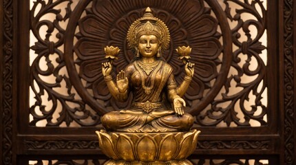 Fototapeta premium Golden bronze hindu goddess statue in ornate frame