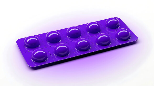 A purple blister pack with round medicine pills for healthcare and medical treatment