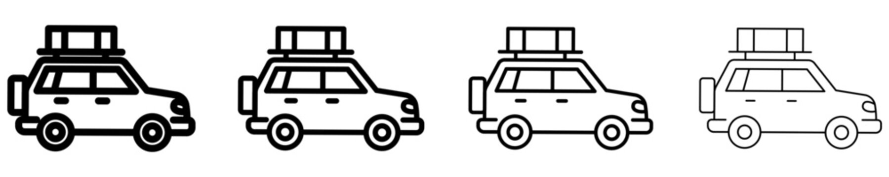 Off-road car line icon with roof rack for travel app