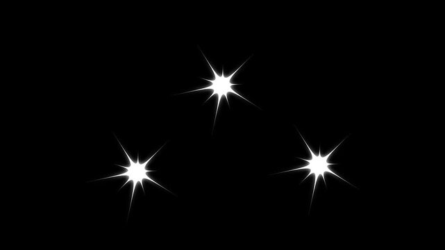 Twinkle lights and sparkling stars animation with white glowing doodle effects, magical shine burst, flat vector style, seamless black screen overlay, 4k