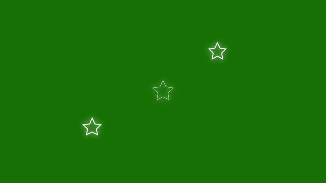 Twinkling stars animation with white cartoon sparkles, flat vector doodle glitter, elegant glowing burst, green screen overlay, seamless 4k loop