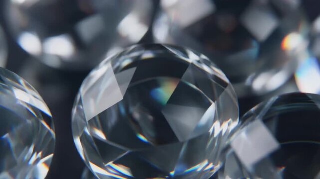 Ultra realistic crystal lenses rotate in macro view, creating moir&eacute;-like optical distortion, elegant refractions and spectral highlights under cinematic studio lighting with minimalist composition