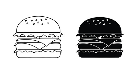 Fototapeta premium Two hamburger silhouettes with detailed layers against a white background silhouette