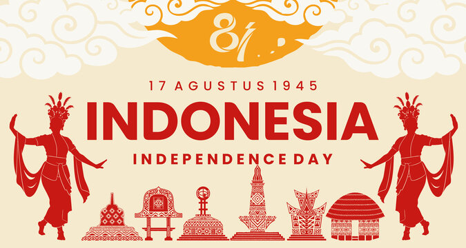 Indonesia Independence Day Banner with Traditional Indonesian Ornament, 17 August National Celebration Background, Cultural Festival Vector Template
