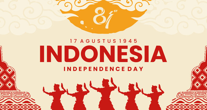 Indonesia Independence Day Banner with Traditional Indonesian Ornament, 17 August National Celebration Background, Cultural Festival Vector Template