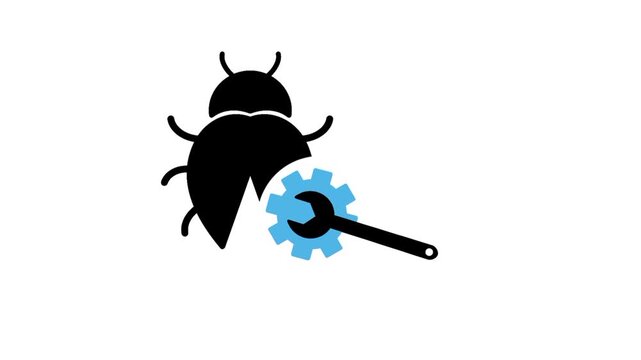 Bug fixing icon&nbsp;featuring bug symbol, wrench, and spinning&nbsp;gear.&nbsp;Simple visual&nbsp;representing software maintenance, repair, debugging, and&nbsp;technical support.
