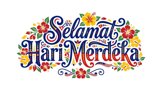 Decorative Floral Typography for Malaysian Independence Day Celebration