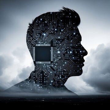 Digital Human Head With Circuitry Pattern