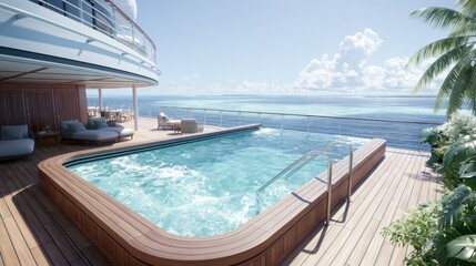 Fototapeta premium Luxury Infinity Pool on a Cruise Ship Overlooking the Ocean