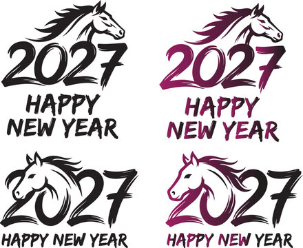 Happy new year 2027 horse zodiac sign celebration designs for festive greetings and year of the horse