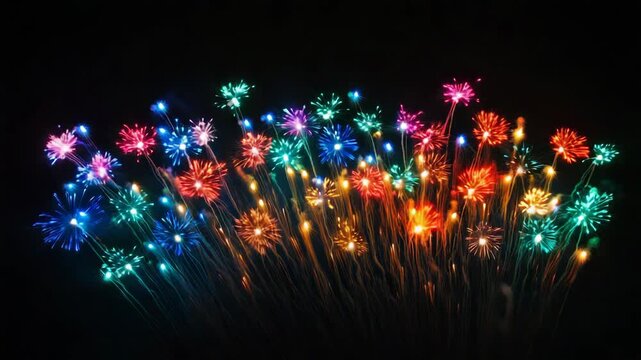 Stunning spectacle of multi-colored fireworks exploding against the dark night sky, leaving beautiful light trails and creating a magical atmosphere for a festive celebration