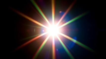 Obraz premium Radiant Sunburst with Multicolored Light Rays Across a Bright Sky.