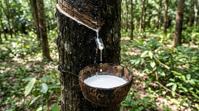 Natural Rubber Latex Collection from Tree