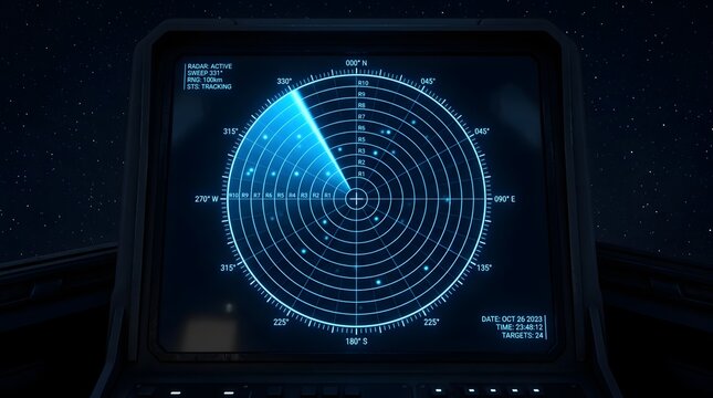 Digital radar screen displaying circular interface with tracking data