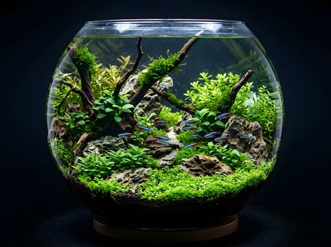Miniature Aquascape in a Glass Fish Bowl