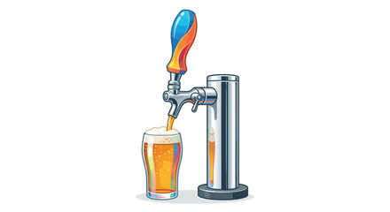 Obraz premium Beer tap with pouring glass colorful vector illustration on white background