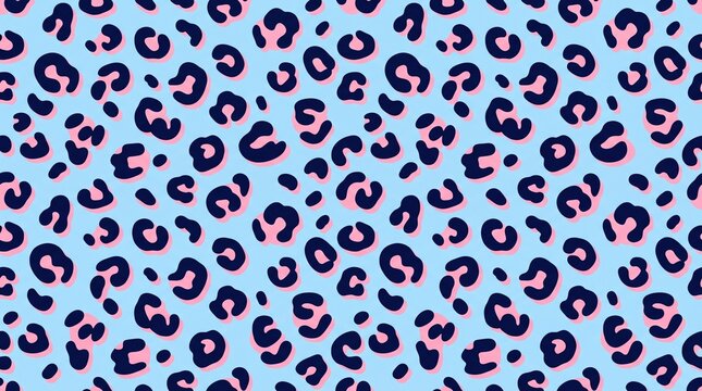 Seamless blue leopard print pattern with pink accents