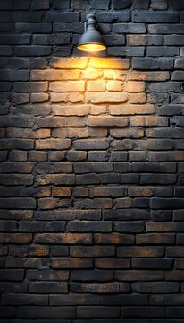Black Brick Wall With Dramatic Spotlight Illumination And Abstract Grunge Texture Design Background